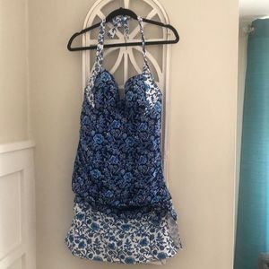 Tommy Bahama blue and white skirted tankini